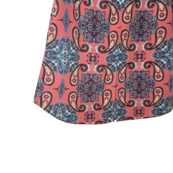 VERSE Sleeveless Coral Paisley Print Blouse With Split Neck Design Size M - Picture 11 of 14
